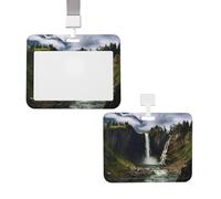 Porta badge scorrevole con cordino, custodia protettiva in plastica con finestra trasparente per carte di credito, targhetta per nome, montagna e cascata, per infermieri, medici, forniture per ufficio