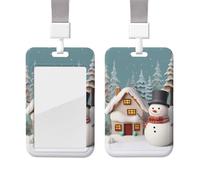Porta badge scorrevole con cordino, custodia protettiva in plastica con finestra trasparente, targhetta per carte di credito, pupazzo di neve e villaggio, per infermieri, medici, forniture per ufficio