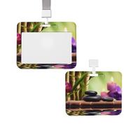 Porta badge scorrevole con cordino, custodia protettiva in plastica con finestra trasparente, targhetta per carte di credito, pietre zen e porta badge in bambù, per infermieri, medici, forniture per