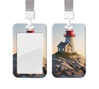 Porta badge scorrevole con cordino, custodia protettiva in plastica con finestra trasparente, targhetta per carte di credito e carte di credito, porta badge 3D con faro sul mare, per infermieri