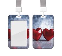 Porta badge scorrevole con cordino, custodia protettiva in plastica con finestra trasparente, targhetta per carte di credito, due cuori rossi, porta badge per infermieri, medici, forniture per ufficio