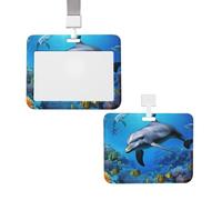 Porta badge scorrevole con cordino, custodia protettiva in plastica con finestra trasparente, targhetta per carte di credito, delfino nella barriera corallina, porta badge per infermieri, medici