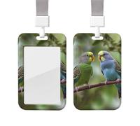 Porta badge scorrevole con cordino, custodia protettiva per carte con finestra trasparente, targhetta identificativa verticale per carta di credito, porta badge con pappagallini blu e verdi per infer