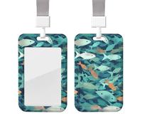 Porta badge scorrevole con cordino in plastica custodia protettiva con finestra trasparente ID carta di credito targhetta astratta Shoal of Fish Badge Holder per infermiere medico forniture per