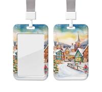 Porta badge scorrevole con cordino in plastica per carte di credito con finestra trasparente ID carta di credito nome tag acquerello magico villaggio di Natale porta badge per infermiere medico