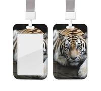 Porta badge scorrevole con cordino in plastica per carte di credito con finestra trasparente ID carta di credito targhetta con tigre sdraiata sulla roccia porta badge per infermiere medico forniture