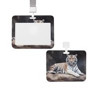 Porta badge scorrevole con cordino in plastica per carte di credito con finestra trasparente ID carta di credito targhetta per nome tigre seduta sulla roccia porta badge per infermiere medico