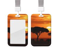 Porta badge scorrevole con cordino in plastica per carte di credito con finestra trasparente ID carta di credito nome tag tramonto savana africana porta badge per infermiere medico forniture per