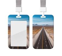 Porta badge scorrevole con cordino in plastica per carte di credito con finestra trasparente ID carta di credito targhetta per nome autostrada strada nel deserto porta badge per infermiere medico