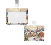 Porta badge scorrevole con cordino in plastica per carte di credito con finestra trasparente ID carta di credito nome tag acquerello magico villaggio di Natale porta badge per infermiere medico