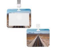 Porta badge scorrevole con cordino in plastica per carte di credito con finestra trasparente ID carta di credito targhetta per nome autostrada strada nel deserto porta badge per infermiere medico