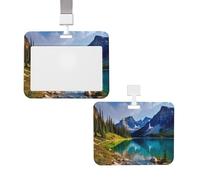 Porta badge scorrevole con cordino in plastica per carte di credito con finestra trasparente ID carta di credito targhetta per nome paesaggio lago montagna porta badge per infermiere medico forniture