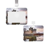 Porta badge scorrevole con cordino in plastica per carte di credito con finestra trasparente per carte di credito e nome castello vicino al lago pietre porta badge per infermiere medico forniture per