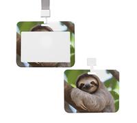 Porta badge scorrevole con cordino in plastica per carte di credito con finestra trasparente per carte di credito ID Tag un bradipo su un ramo di un albero porta badge per infermiere medico forniture