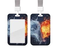 Porta badge scorrevole con cordino in plastica per carte di credito con finestra trasparente per carte d'identità e nome etichetta acqua e fuoco cuore porta badge per infermieri medici forniture per