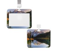 Porta badge scorrevole con cordino in plastica per carte di credito con finestra trasparente per carte di credito e foto di montagna e lago, porta badge per infermieri, medici, forniture per ufficio