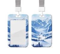 Porta badge scorrevole con cordino in plastica per carte di credito con finestra trasparente per carte d'identità e nome tag bellissimo paesaggio innevato montagne porta badge per infermiere medico