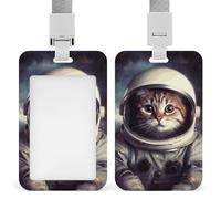 Porta badge scorrevole con cordino, porta badge per animali, gatti, astronauti, con finestra trasparente per nome, per lavoro, ufficio, dottore, infermiere