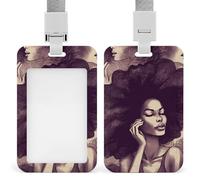 Porta badge scorrevole con cordino porta carte d'identità capelli africani donne nere porta badge con finestra trasparente ID Tag Holder per lavoro ufficio medico infermiera