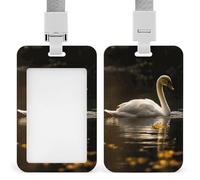 Porta badge scorrevole con cordino porta carte d'identità, cigno bianco, porta badge da nuoto, custodia in plastica impermeabile, cordino per il collo, per lavoro, ufficio, dottore, infermiere