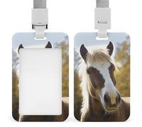 Porta badge scorrevole con cordino porta carte d'identità con animale pony cavallo porta badge protezione con finestra trasparente porta nome per lavoro, ufficio, dottore, infermiere