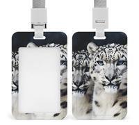 Porta badge scorrevole con cordino porta carte d'identità con occhi blu leopardo delle nevi porta badge in plastica impermeabile custodia per carte di credito cordino per il collo targhetta per il