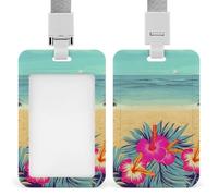 Porta badge scorrevole con cordino porta carte d'identità Hello Hawaii porta badge impermeabile in plastica con cordino per il collo, per lavoro, ufficio, dottore, infermiere