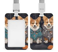 Porta badge scorrevole con cordino porta carte d'identità Indossare vestiti Corgi Dog Badge Holder impermeabile plastica Card Sleeve Breakaway Neck Lanyards Name Tag per lavoro, ufficio, dottore