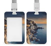 Porta badge scorrevole con cordino porta carte d'identità Italia mare al tramonto, porta badge in plastica impermeabile con cordino per il collo, per lavoro, ufficio, dottore, infermiere