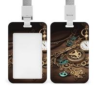 Porta badge scorrevole con cordino porta carte d'identità, orologi steampunk, chiavi e catene, porta badge, custodia in plastica impermeabile, cordino per collo, targhetta per nome, per lavoro