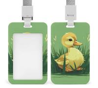 Porta badge scorrevole con cordino porta carte d'identità, piccola anatra su erba verde, porta badge con finestra trasparente per nome, per lavoro, ufficio, dottore, infermiere