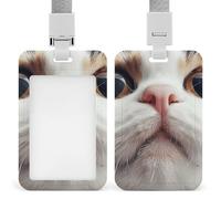 Porta badge scorrevole con cordino porta carte d'identità, porta badge con faccia di gatto marrone, con finestra trasparente per nome, per lavoro, ufficio, dottore, infermiere