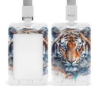 Porta badge scorrevole con cordino porta carte d'identità, porta badge con faccia di tigre, con finestra trasparente per nome, per lavoro, ufficio, dottore, infermiere