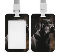 Porta badge scorrevole con cordino porta carte d'identità, porta badge labrador nero, custodia in plastica impermeabile, cordino per il collo, per lavoro, ufficio, dottore, infermiera