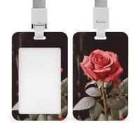 Porta badge scorrevole con cordino porta carte d'identità, rose rosse e porta badge amore, custodia in plastica impermeabile, cordino per il collo, per lavoro, ufficio, dottore, infermiere
