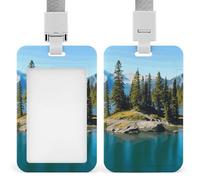 Porta badge scorrevole con cordino porta carte d'identità Spirit Island nel lago, custodia in plastica impermeabile per carte di credito, cordini per il collo, targhette per lavoro, ufficio, dottore
