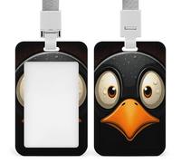 Porta badge scorrevole con cordino porta carte d'identità, testa di pinguino con occhi grandi, porta badge con finestra trasparente per nome, per lavoro, ufficio, dottore, infermiere