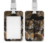 Porta badge scorrevole con cordino porta carte d'identità Tiger in caverna, protezione per carte d'identità con finestra trasparente per nome, per lavoro, ufficio, dottore, infermiere