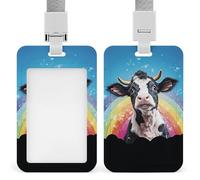 Porta badge scorrevole con cordino porta carte d'identità, una mucca seduta su un porta badge arcobaleno con finestra trasparente ID Tag Holder per lavoro, ufficio, dottore, infermiere