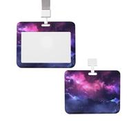 Porta badge scorrevole con cordino porta carte d'identità verticale Magic Galaxy Sky Custodia in plastica viola con finestra trasparente per carte di credito per infermiere, ufficiali, insegnanti