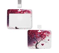 Porta badge scorrevole con cordino porta carte d'identità verticale romantico cuori foglie albero custodia in plastica con finestra trasparente per carte di credito per infermiere, ufficiali