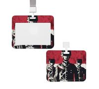 Porta badge scorrevole con cordino, porta carte d'identità verticale, soldato davanti alla bandiera americana, custodia in plastica con finestra trasparente, custodia protettiva per carte di credito