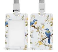 Porta badge scorrevole con fiori e uccelli ad acquerello, porta badge verticale per cordino impermeabile porta targhette per nome, custodia per dottore, insegnante, infermiera