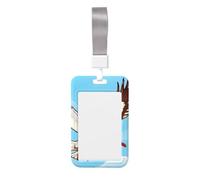 Porta badge scorrevole con gabbiani volanti, porta badge verticale, in plastica, per donne e uomini, con cordino, custodia per badge da lavoro, per ufficio