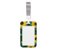 Porta badge scorrevole con girasoli gialli su sfondo verde, in plastica dura, per infermieri e ufficio