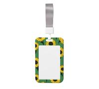 Porta badge scorrevole con girasoli gialli su sfondo verde, in plastica dura, per infermieri e ufficio