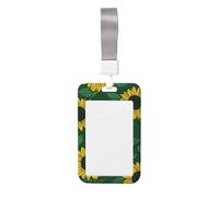 Porta badge scorrevole con girasoli gialli su sfondo verde, in plastica rigida, per infermieri e ufficio