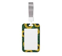 Porta badge scorrevole con girasoli gialli su sfondo verde, in plastica rigida, per infermieri e ufficio