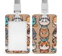 Porta badge scorrevole con molti gatti dei cartoni animati, porta badge verticale per cordino impermeabile porta targhette con nome per dottore, insegnante, infermiera