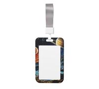 Porta badge scorrevole con pianeti, stelle e Via Lattea, con finestra trasparente, porta carte d'identità, impermeabile, porta badge scorrevole, per ufficio, lavoro e affari